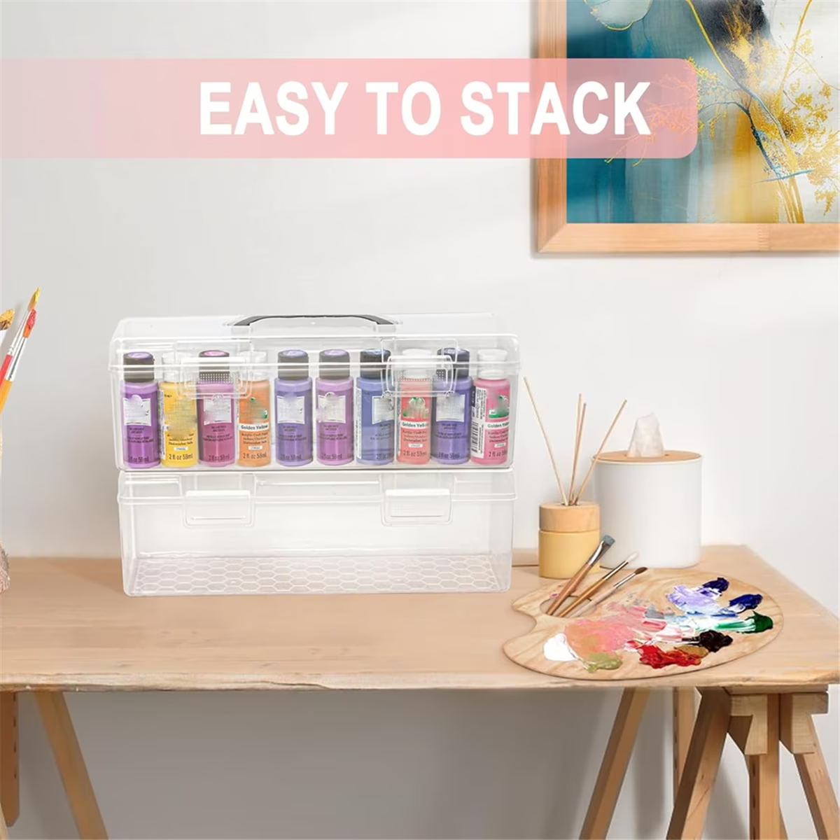 Acrylic Paint Storage Box, 30 Bottle Capacity Acrylic Paint Storage Box for 2 Fluid Ounces Acrylic Paint,Storage Box